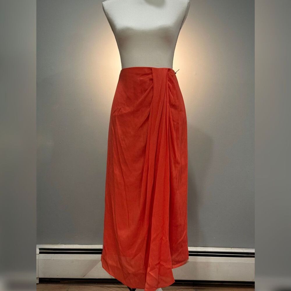 Coral/Orange Bailey 44 Nessa Draped Faux Wrap Skirt Size L NWT